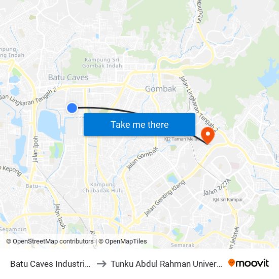 Batu Caves Industrial Park 8 (Selatan) (Sl257) to Tunku Abdul Rahman University College Kuala Lumpur Campus map