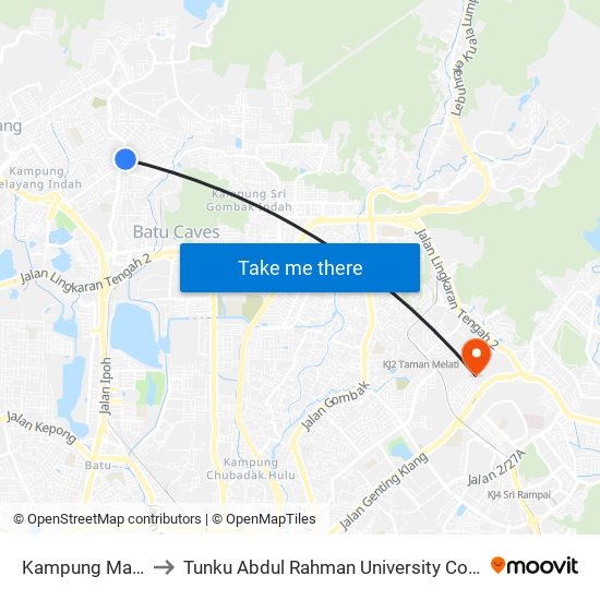 Kampung Mahkota (Sl67) to Tunku Abdul Rahman University College Kuala Lumpur Campus map
