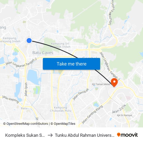 Kompleks Sukan Seri Siantan (Opp) (Sl83) to Tunku Abdul Rahman University College Kuala Lumpur Campus map