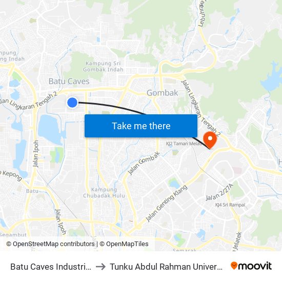 Batu Caves Industrial Park 8 (Utara) (Sl259) to Tunku Abdul Rahman University College Kuala Lumpur Campus map