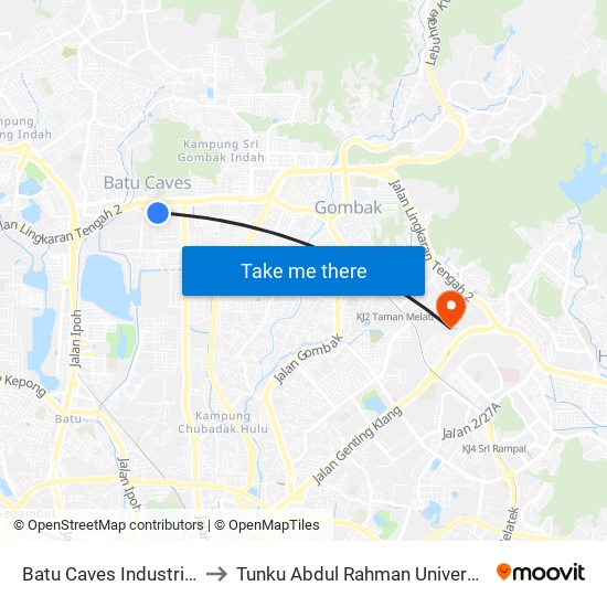 Batu Caves Industrial Park 5 (Barat) (Sl260) to Tunku Abdul Rahman University College Kuala Lumpur Campus map