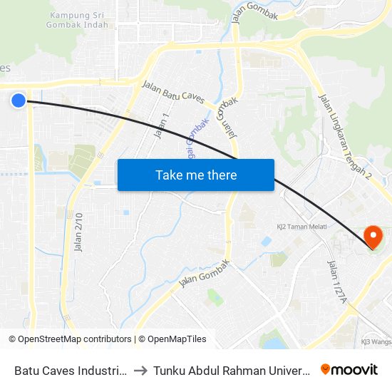 Batu Caves Industrial Park 5 (Timur) (Sl261) to Tunku Abdul Rahman University College Kuala Lumpur Campus map