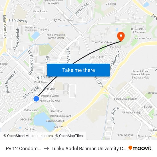 Pv 12 Condominium (Kl1630) to Tunku Abdul Rahman University College Kuala Lumpur Campus map