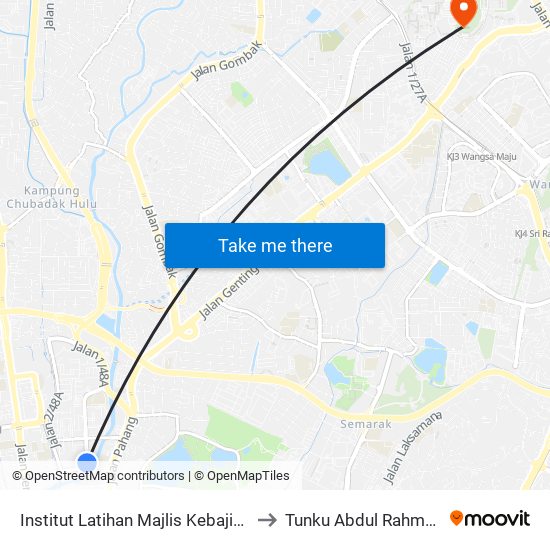 Institut Latihan Majlis Kebajikan & Pembangunan Masyarakat Kebangsaan Malaysia (Kl652) to Tunku Abdul Rahman University College Kuala Lumpur Campus map