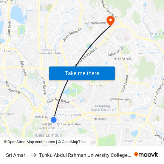 Sri Amar (Kl70) to Tunku Abdul Rahman University College Kuala Lumpur Campus map