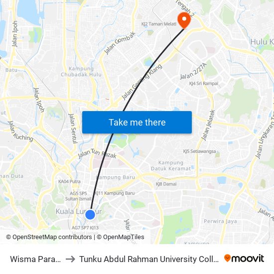 Wisma Paradise (Kl30) to Tunku Abdul Rahman University College Kuala Lumpur Campus map