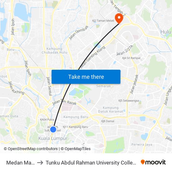 Medan Mara (Kl40) to Tunku Abdul Rahman University College Kuala Lumpur Campus map