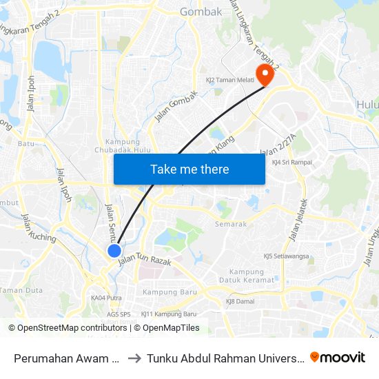 Perumahan Awam Seri Terengganu (Kl666) to Tunku Abdul Rahman University College Kuala Lumpur Campus map