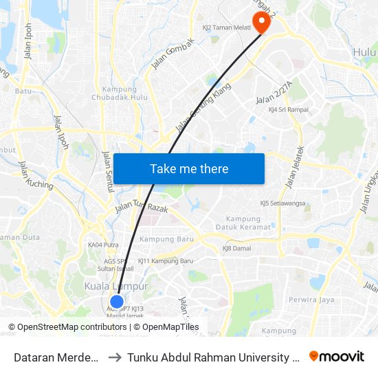 Dataran Merdeka (Opp) (Kl114) to Tunku Abdul Rahman University College Kuala Lumpur Campus map