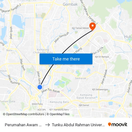 Perumahan Awam Seri Terengganu (Kl2050) to Tunku Abdul Rahman University College Kuala Lumpur Campus map