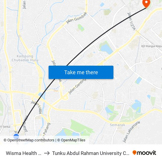 Wisma Health Lane (Kl2051) to Tunku Abdul Rahman University College Kuala Lumpur Campus map