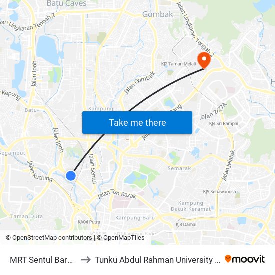 MRT Sentul Barat, Pintu C (Kl607) to Tunku Abdul Rahman University College Kuala Lumpur Campus map