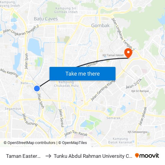 Taman Eastern (Opp) (Kl586) to Tunku Abdul Rahman University College Kuala Lumpur Campus map