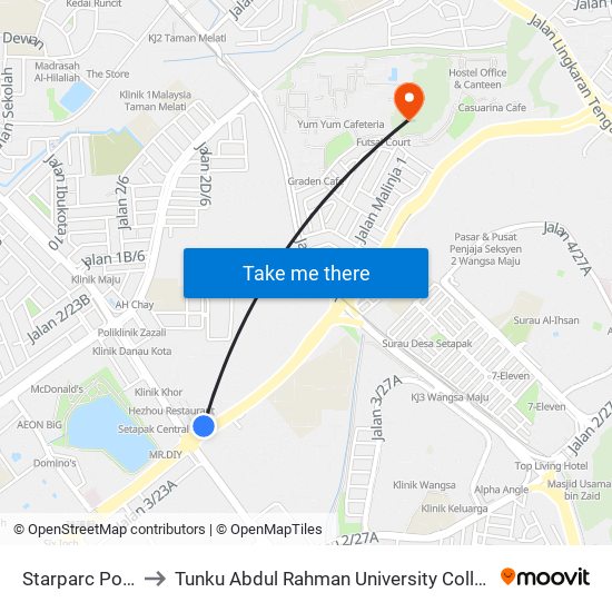 Starparc Point (Kl681) to Tunku Abdul Rahman University College Kuala Lumpur Campus map