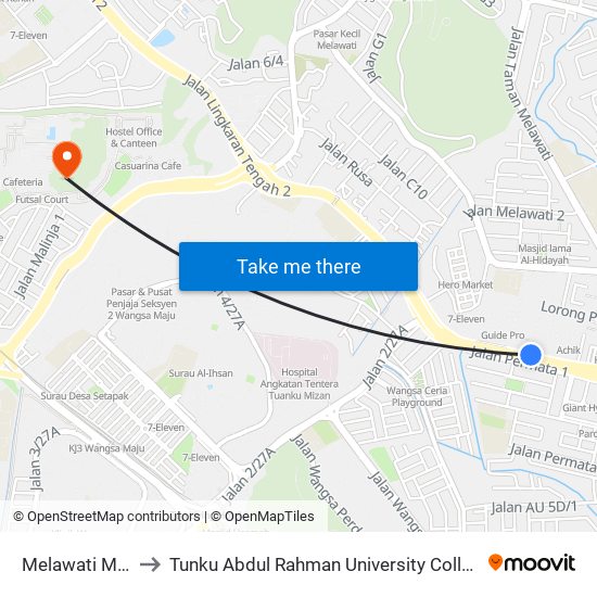 Melawati Mall (Aj489) to Tunku Abdul Rahman University College Kuala Lumpur Campus map