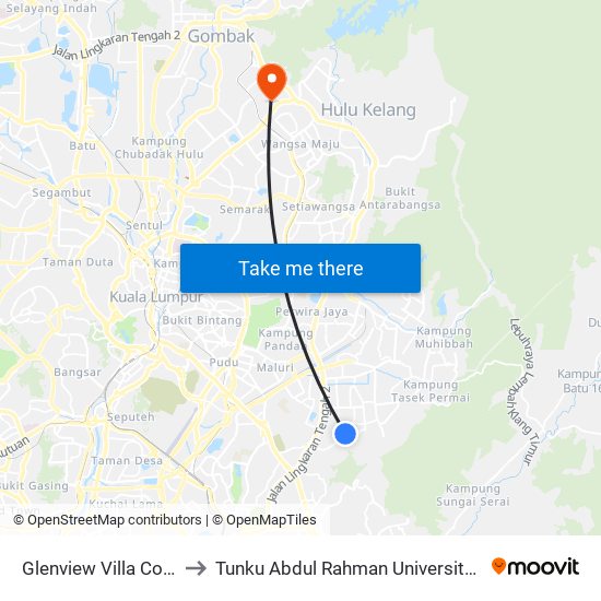 Glenview Villa Condominium (Aj259) to Tunku Abdul Rahman University College Kuala Lumpur Campus map
