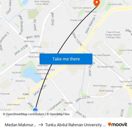 Medan Makmur Setapak (Kl731) to Tunku Abdul Rahman University College Kuala Lumpur Campus map