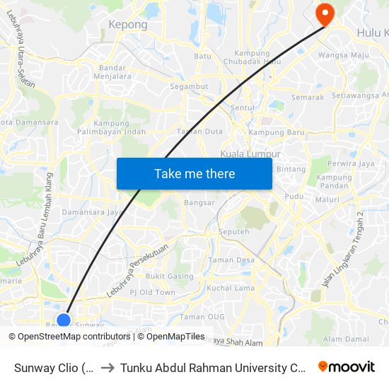 Sunway Clio (Opp) (Pj294) to Tunku Abdul Rahman University College Kuala Lumpur Campus map
