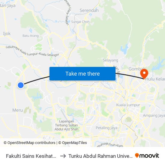 Fakulti Sains Kesihatan, UITM Puncak Alam (Ks34) to Tunku Abdul Rahman University College Kuala Lumpur Campus map