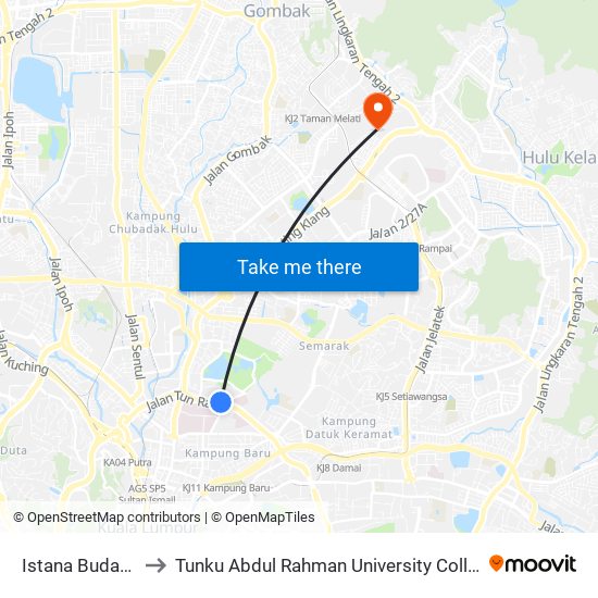 Istana Budaya (Kl1633) to Tunku Abdul Rahman University College Kuala Lumpur Campus map