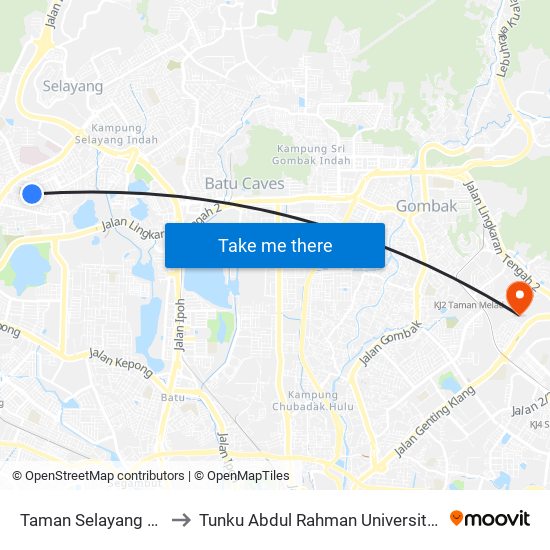 Taman Selayang Jaya (Barat) (Sl514) to Tunku Abdul Rahman University College Kuala Lumpur Campus map