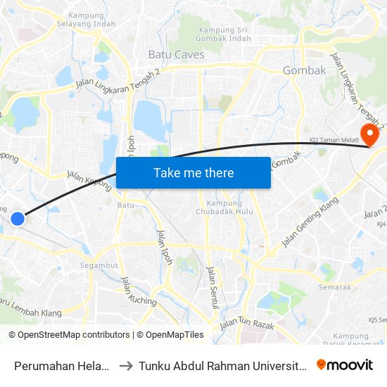 Perumahan Helang (Timur) (Kl1717) to Tunku Abdul Rahman University College Kuala Lumpur Campus map