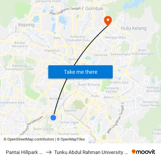 Pantai Hillpark (Barat) (Kl2131) to Tunku Abdul Rahman University College Kuala Lumpur Campus map