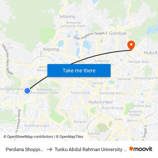 Perdana Shopping Centre (Pj375) to Tunku Abdul Rahman University College Kuala Lumpur Campus map