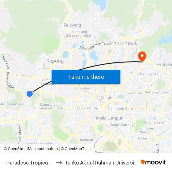 Paradesa Tropica Condominium (Pj646) to Tunku Abdul Rahman University College Kuala Lumpur Campus map