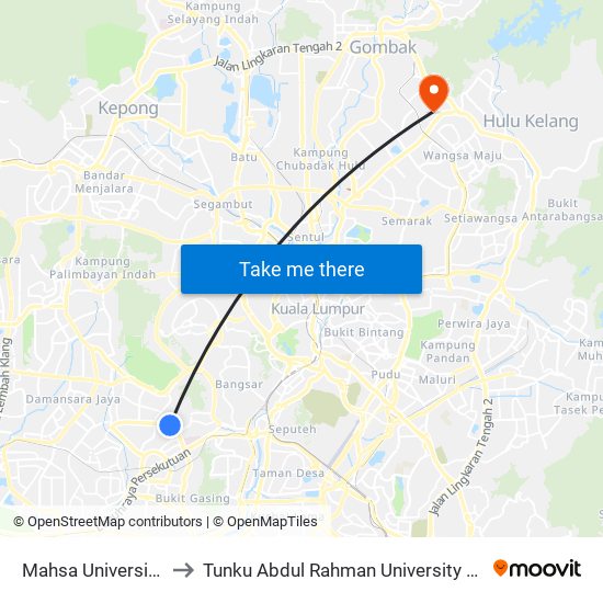 Mahsa University (Opp) (Pj260) to Tunku Abdul Rahman University College Kuala Lumpur Campus map