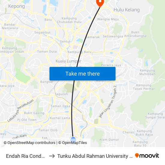 Endah Ria Condominium (Kl1310) to Tunku Abdul Rahman University College Kuala Lumpur Campus map