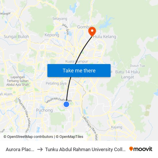 Aurora Place (Kl2026) to Tunku Abdul Rahman University College Kuala Lumpur Campus map