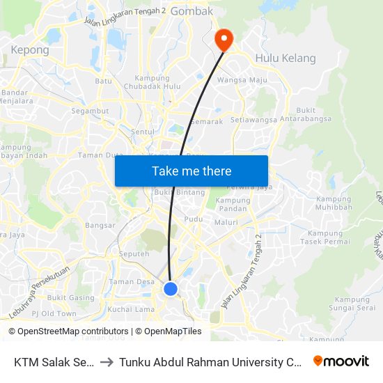 KTM Salak Selatan (Kl307) to Tunku Abdul Rahman University College Kuala Lumpur Campus map