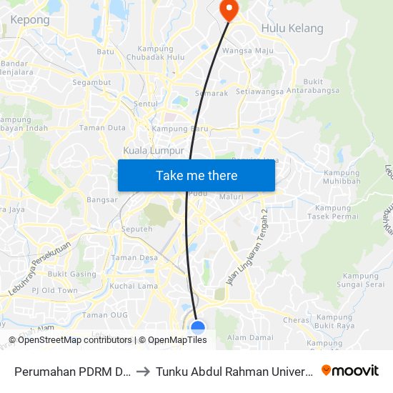 Perumahan PDRM Desa Tasik, Pintu 2 (Kl140) to Tunku Abdul Rahman University College Kuala Lumpur Campus map