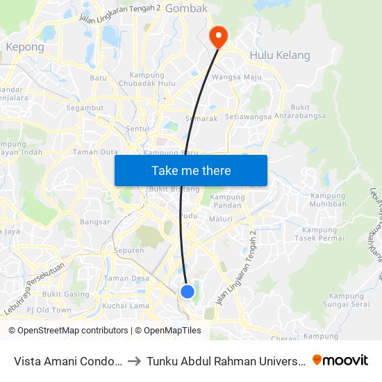 Vista Amani Condominium (Opp) (Kl1958) to Tunku Abdul Rahman University College Kuala Lumpur Campus map