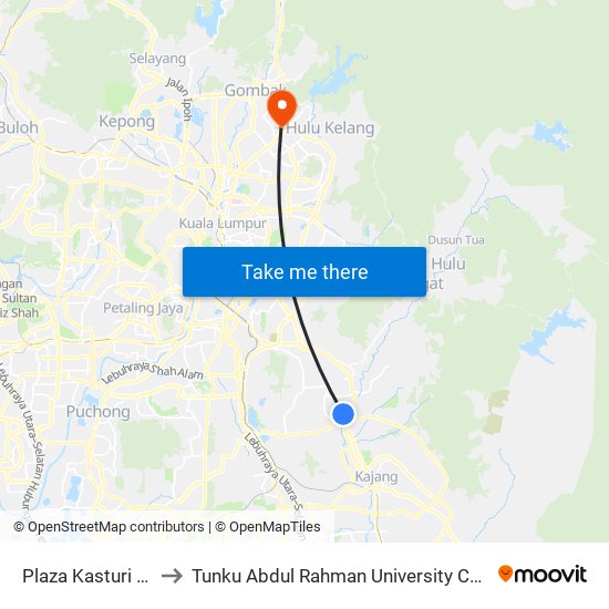 Plaza Kasturi (Opp) (Kj341) to Tunku Abdul Rahman University College Kuala Lumpur Campus map