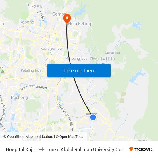 Hospital Kajang (Kj506) to Tunku Abdul Rahman University College Kuala Lumpur Campus map