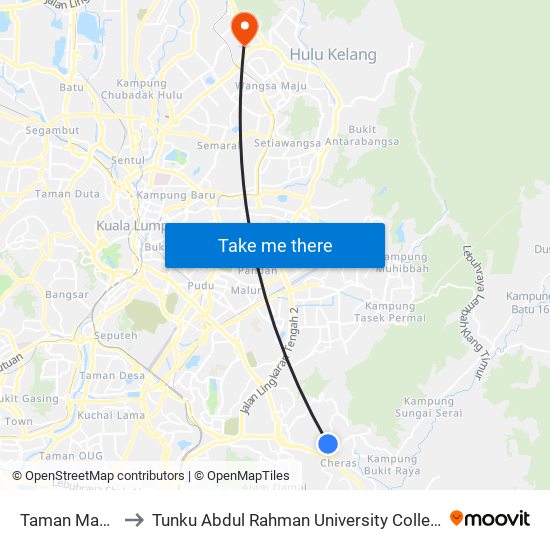 Taman Masria (Kj19) to Tunku Abdul Rahman University College Kuala Lumpur Campus map