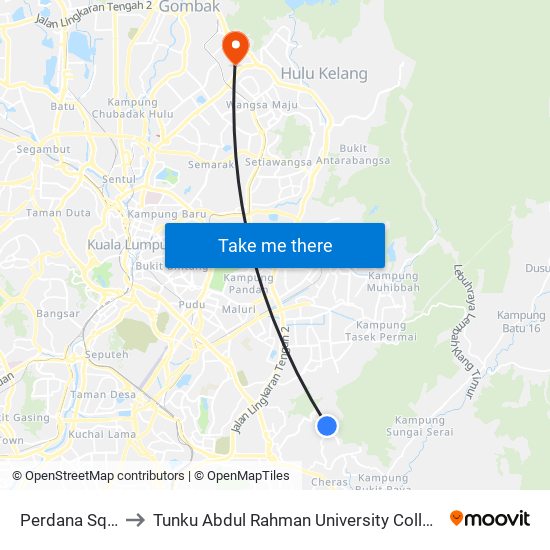 Perdana Square (Kj5) to Tunku Abdul Rahman University College Kuala Lumpur Campus map