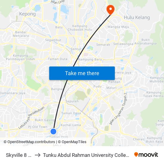 Skyville 8 (Kl1365) to Tunku Abdul Rahman University College Kuala Lumpur Campus map