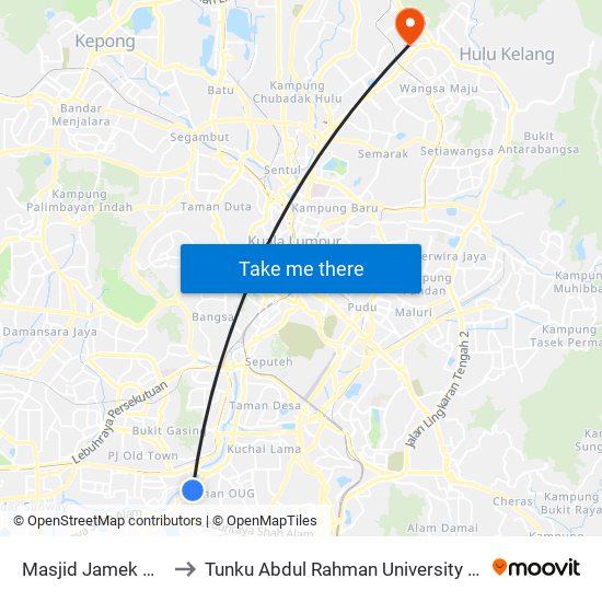 Masjid Jamek Petaling (Kl1350) to Tunku Abdul Rahman University College Kuala Lumpur Campus map