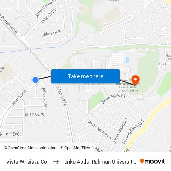 Vista Wirajaya Condominium (Kl973) to Tunku Abdul Rahman University College Kuala Lumpur Campus map