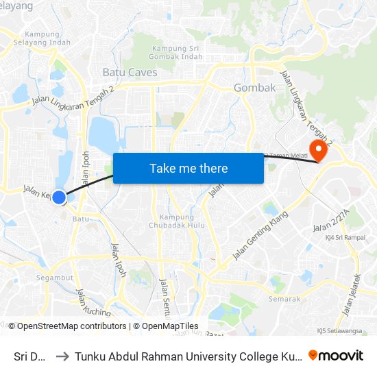 Sri Delima to Tunku Abdul Rahman University College Kuala Lumpur Campus map