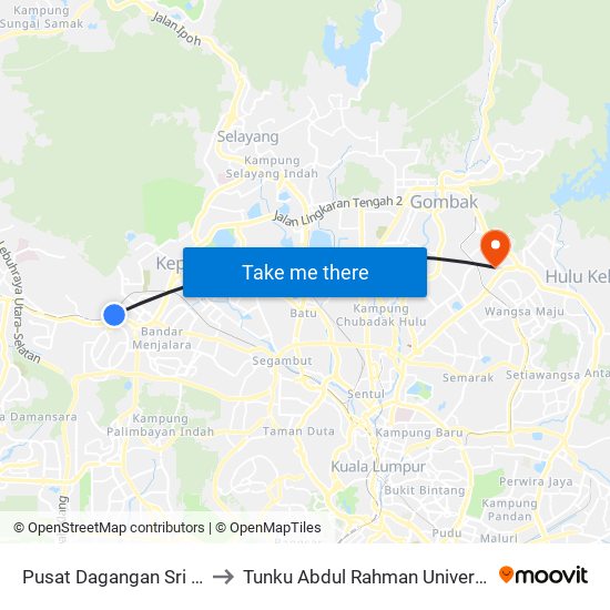 Pusat Dagangan Sri Damansara (Opp) (Pj868) to Tunku Abdul Rahman University College Kuala Lumpur Campus map