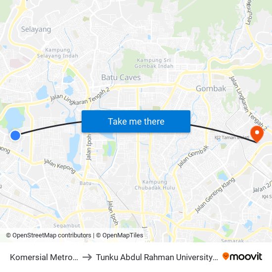 Komersial Metro Perdana (Kl2452) to Tunku Abdul Rahman University College Kuala Lumpur Campus map