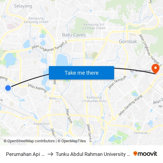 Perumahan Api Api Kiri 1 (Kl490) to Tunku Abdul Rahman University College Kuala Lumpur Campus map