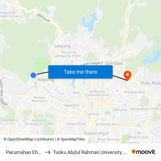 Perumahan Ehsan 3/1 (Sl626) to Tunku Abdul Rahman University College Kuala Lumpur Campus map