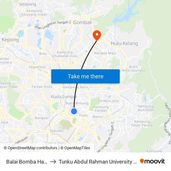 Balai Bomba Hang Tuah (Kl2506) to Tunku Abdul Rahman University College Kuala Lumpur Campus map