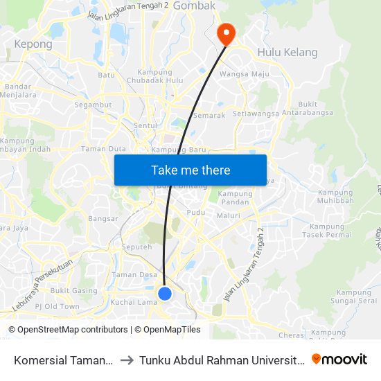 Komersial Taman Sungai Besi (Kl794) to Tunku Abdul Rahman University College Kuala Lumpur Campus map