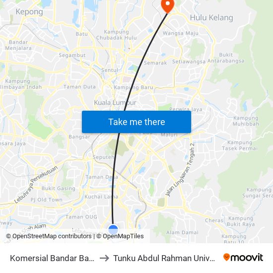 Komersial Bandar Baru Sri Petaling (Opp) (Kl1324) to Tunku Abdul Rahman University College Kuala Lumpur Campus map